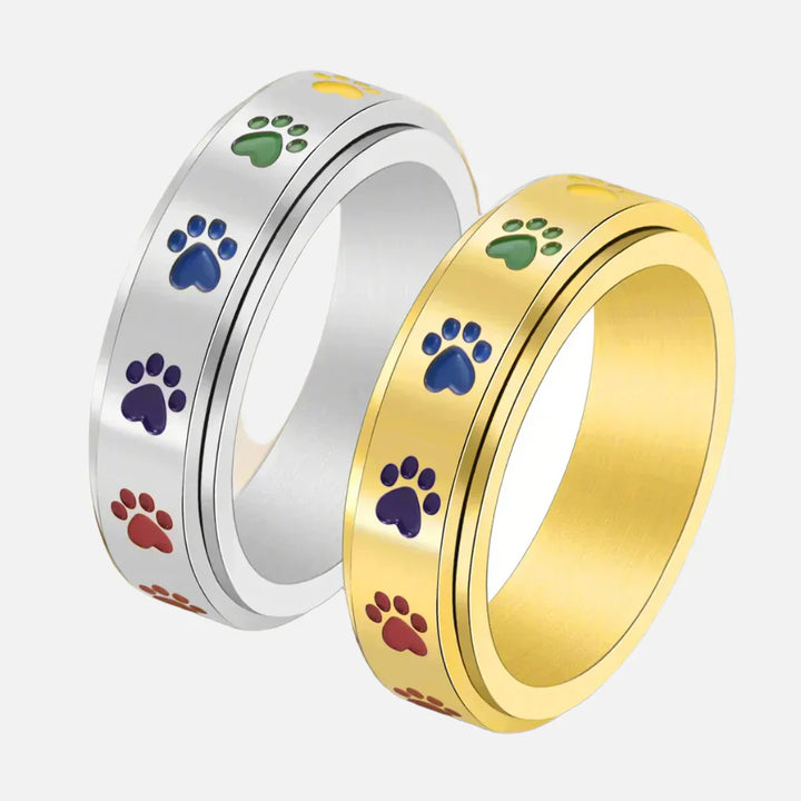VIP | Spinning Stress Reducing Paw Ring – Stainless Steel with Rainbow Paws