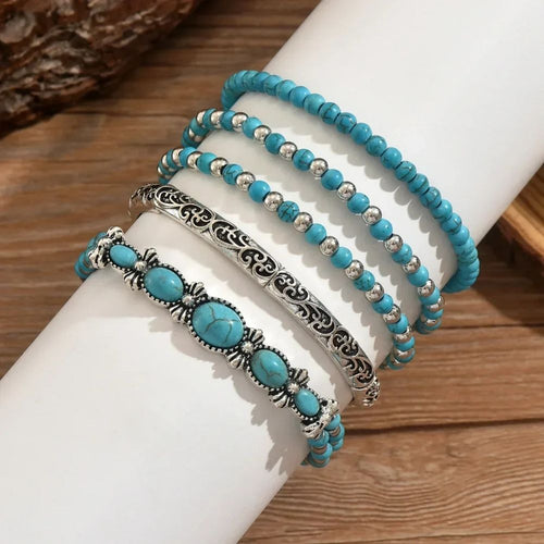 Bohemian Turquoise Beaded Bracelet Set