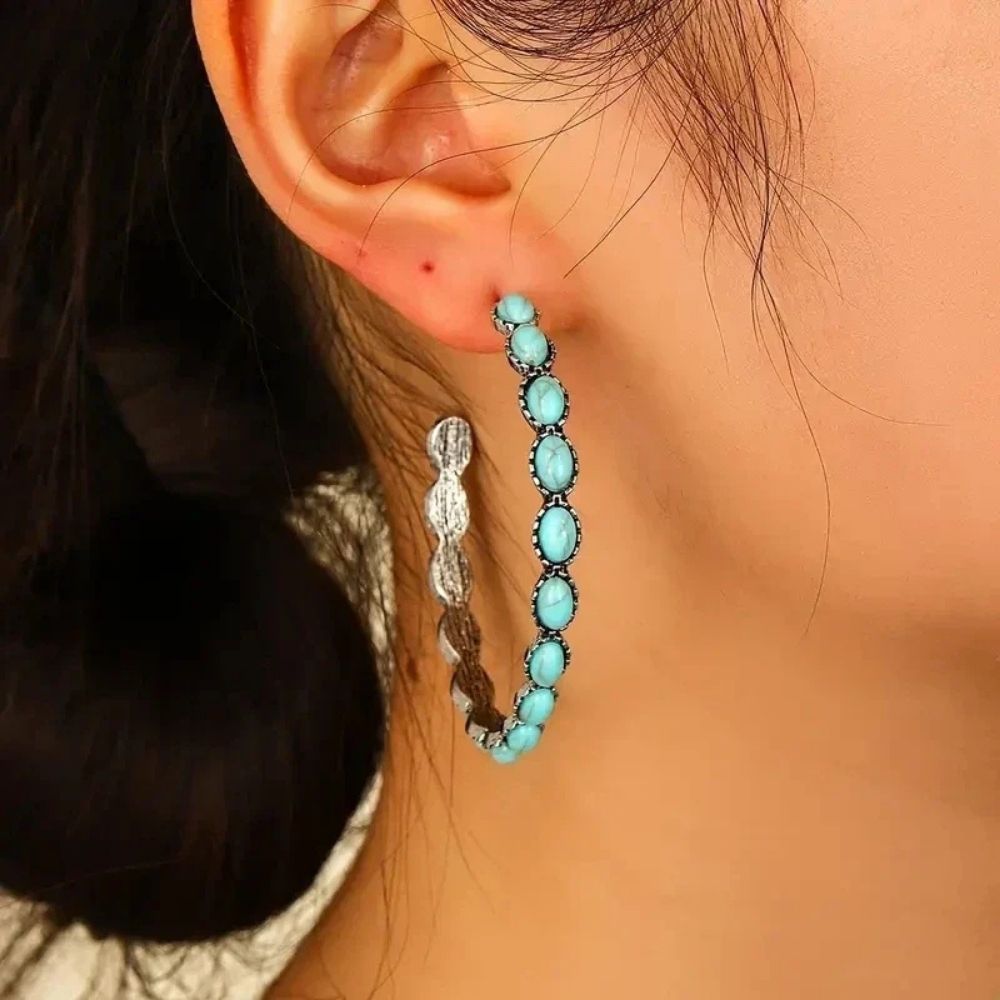 Vintage Bohemian Turquoise Circle Earrings