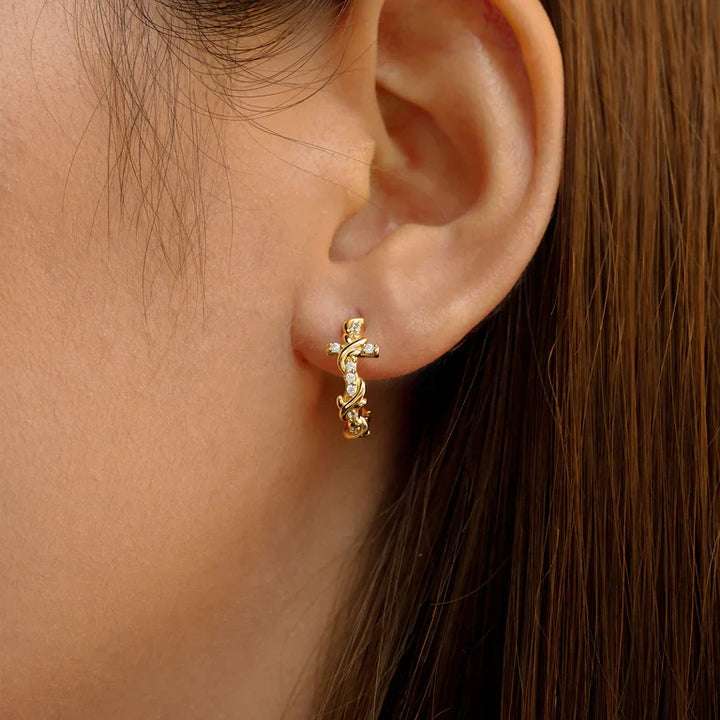 Surrounding Thorns Cross Earrings