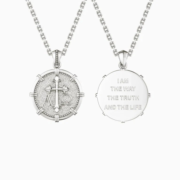 Alpha Omega Medallion Cross Necklace