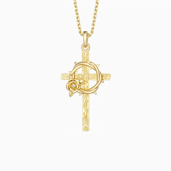 Crown of Thorns Rose Cross Pendant Necklace