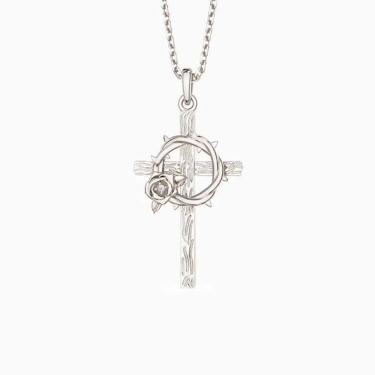 Crown of Thorns Rose Cross Pendant Necklace
