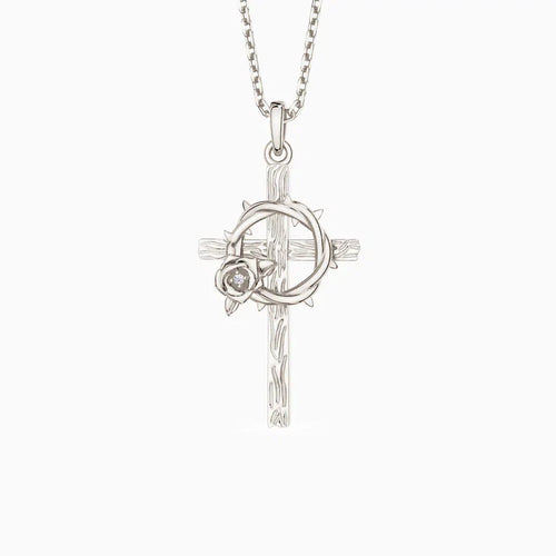 Crown of Thorns Rose Cross Pendant Necklace