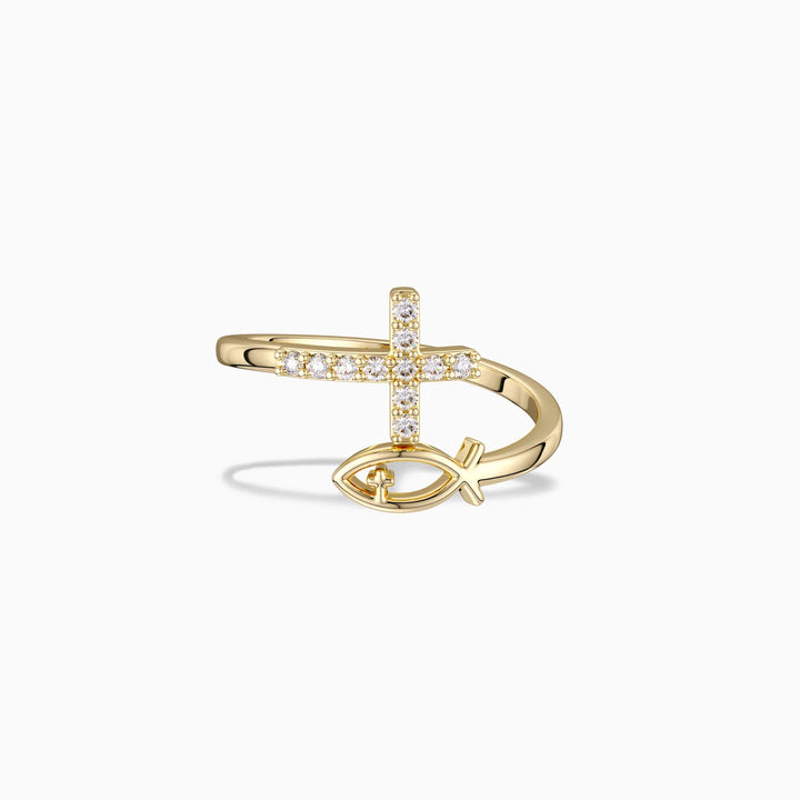 Blessed Cross & Fish Ring