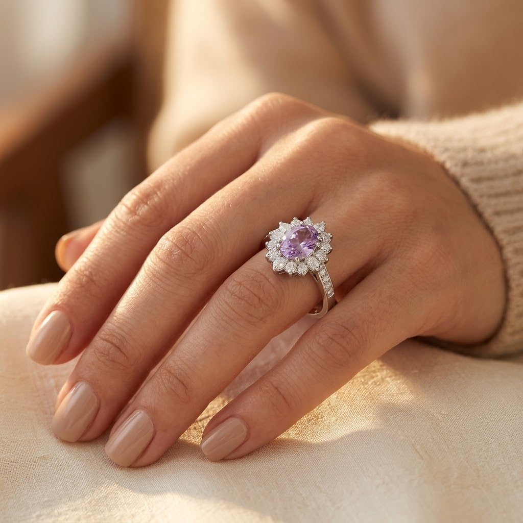 Silver Amethyst Crown Ring