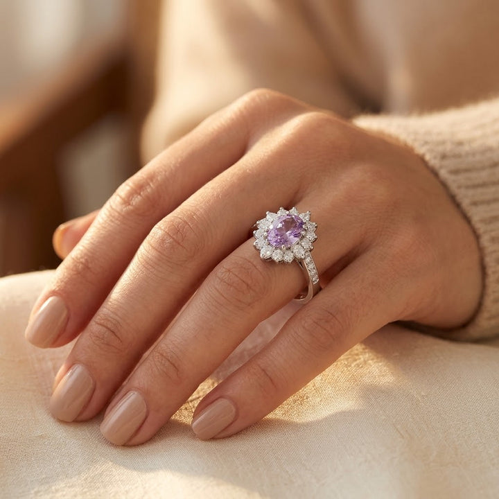 Silver Amethyst Crown Ring