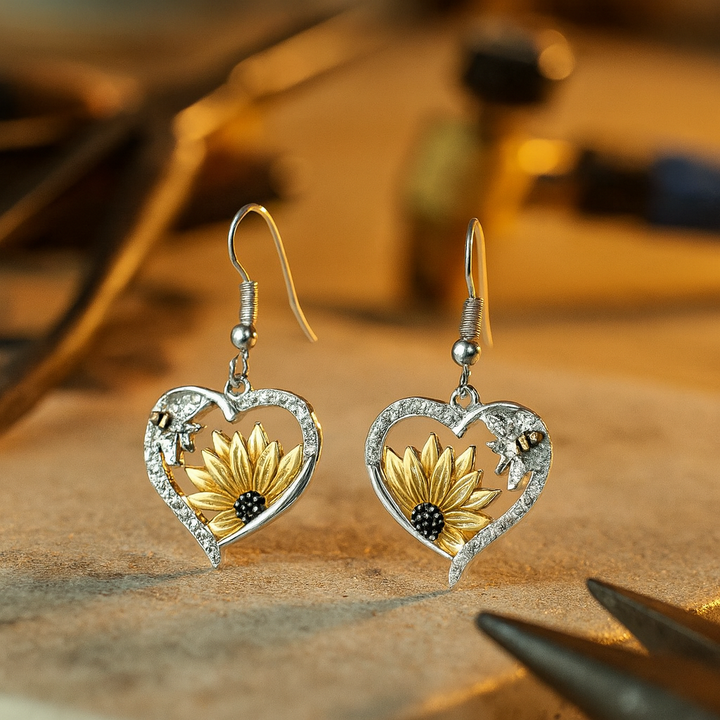 VIP | Vintage Boho Sunflower & Bee Heart Dangle Earrings