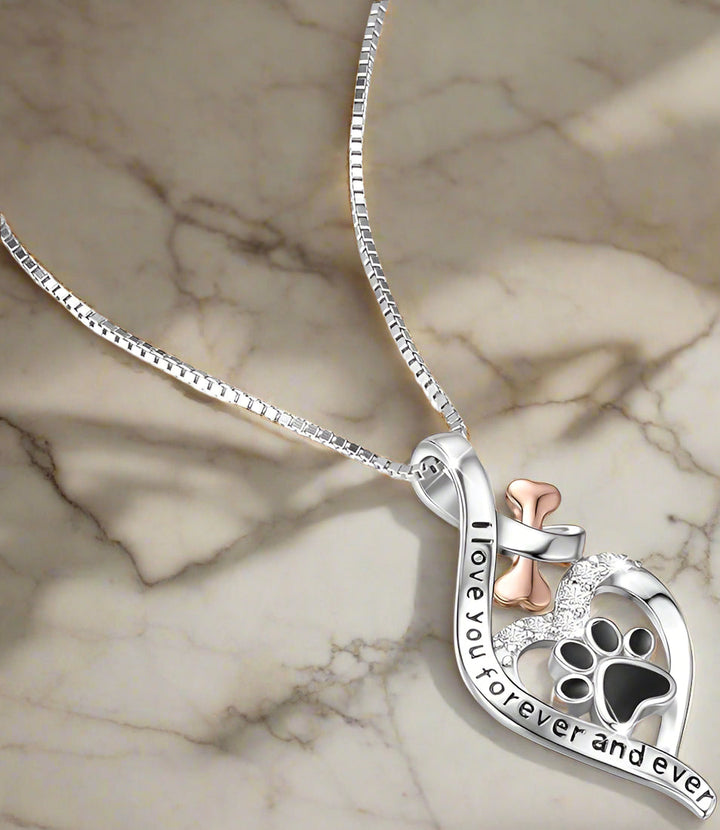 VIP | Lucky Paw Necklace with Heart, Bone & Infinity – “Always in My Heart” Pendant