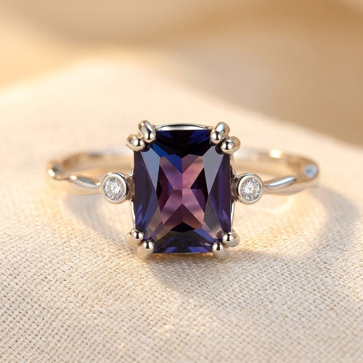 Silver Amethyst Emerald-Cut Ring