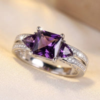 Silver Amethyst Geometric Ring