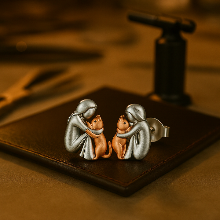 VIP | Silver and Gold Two-Tone Cat Hug Earrings