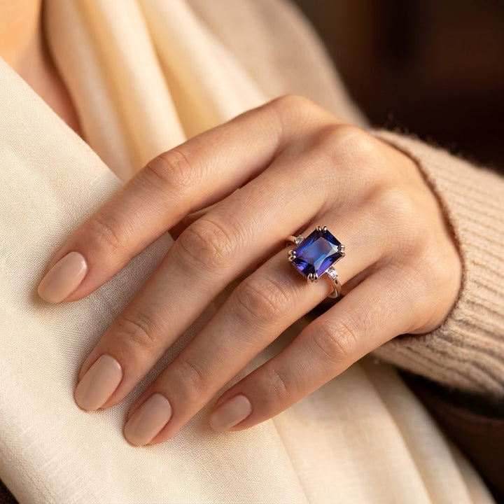 Silver Amethyst Emerald-Cut Ring