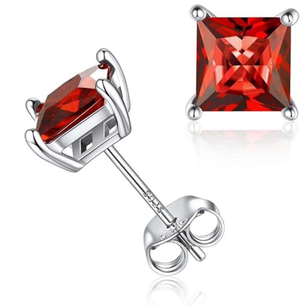 Minimalist Princess Cut Ruby Stud Earrings