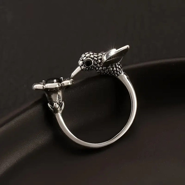 VIP | Hummingbird & Flower Ring – Adjustable Open Bird Ring for Women