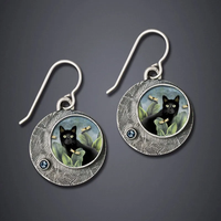 VIP | Vintage Rounded Painted Cat Earrings VIP