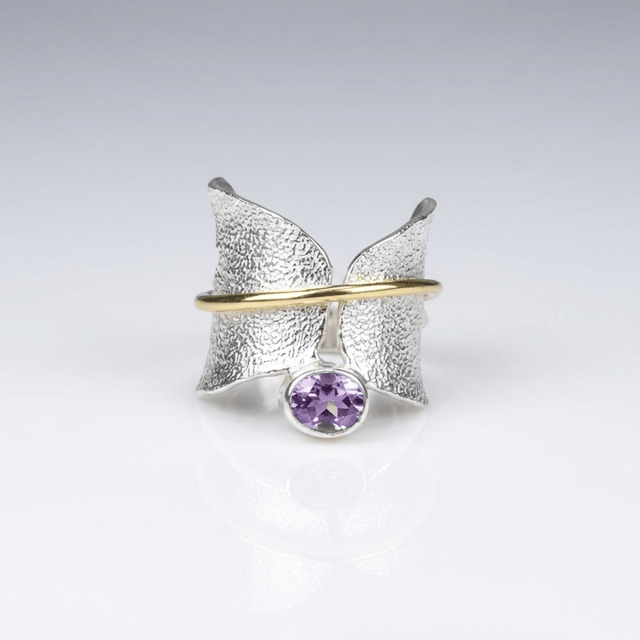 BUTTERFLY AMETHYST SILVER & GOLD RING