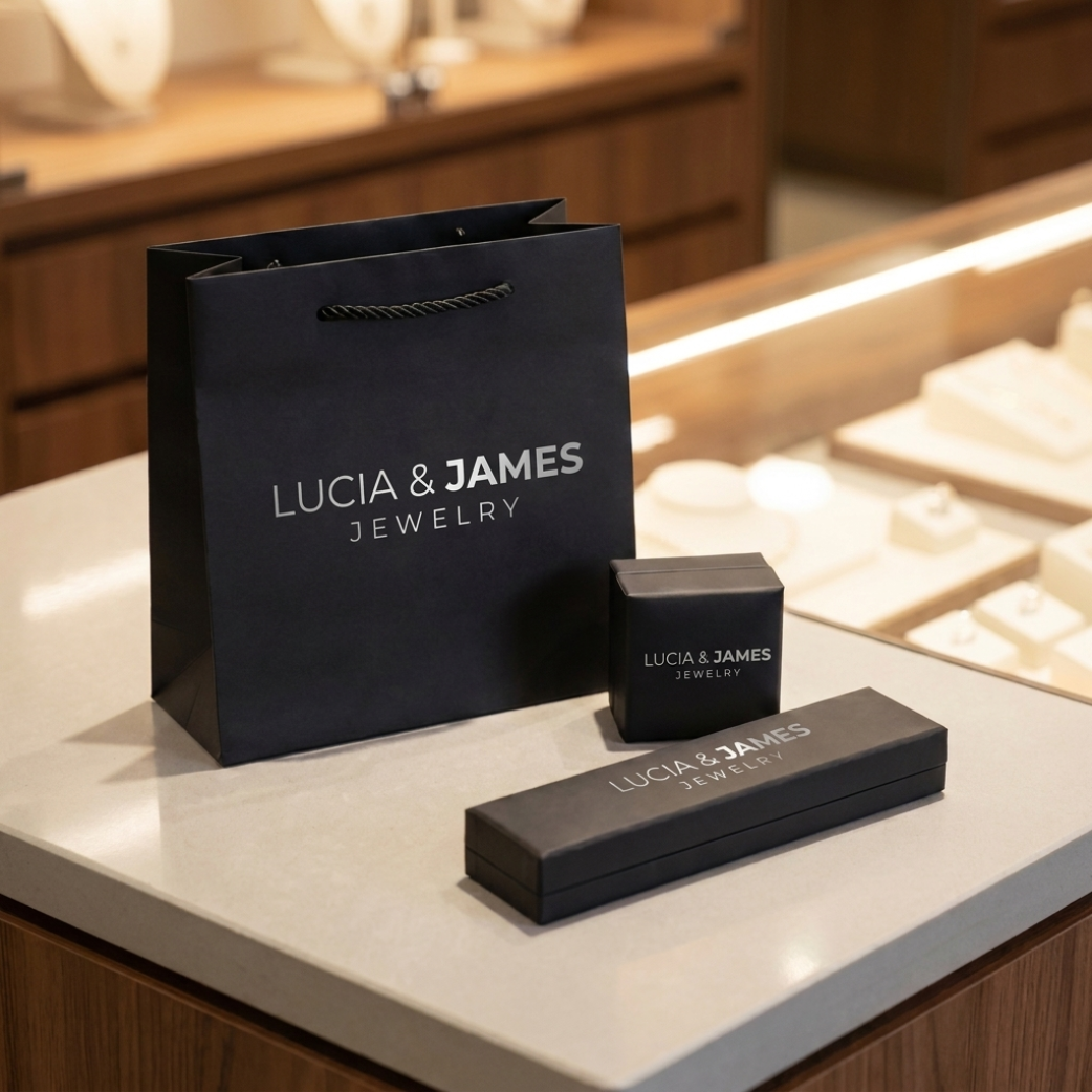 Lucia & James Jewelry packaging - gift bag and jewelry boxes