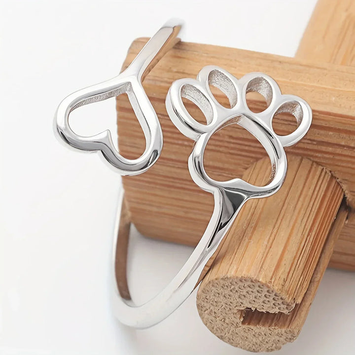 VIP | Handcrafted Paw & Heart Ring – Adjustable 925 Sterling Silver
