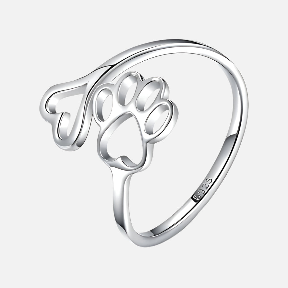 VIP | Handcrafted Paw & Heart Ring – Adjustable 925 Sterling Silver