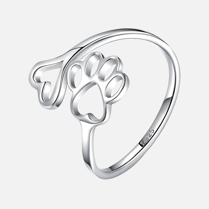 VIP | Handcrafted Paw & Heart Ring – Adjustable 925 Sterling Silver