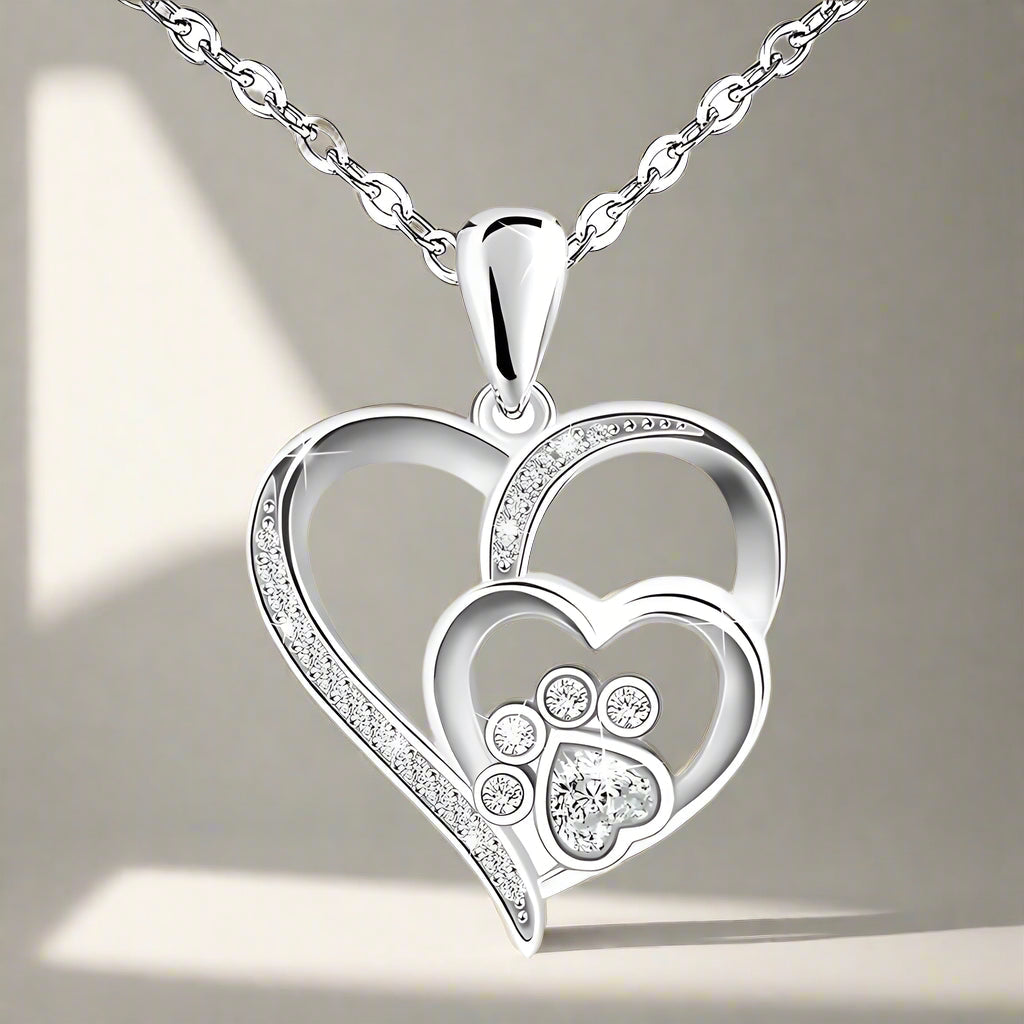 VIP | Sterling Silver Paw & Heart Necklace with Zirconia