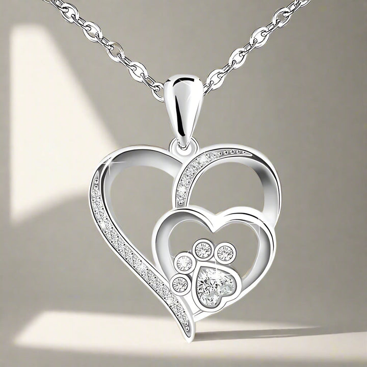 VIP | Sterling Silver Paw & Heart Necklace with Zirconia