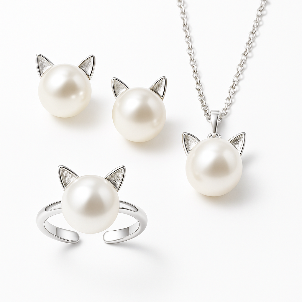 VIP | Beautiful Pearl Cat Necklace with Bonus Earrings + Ring