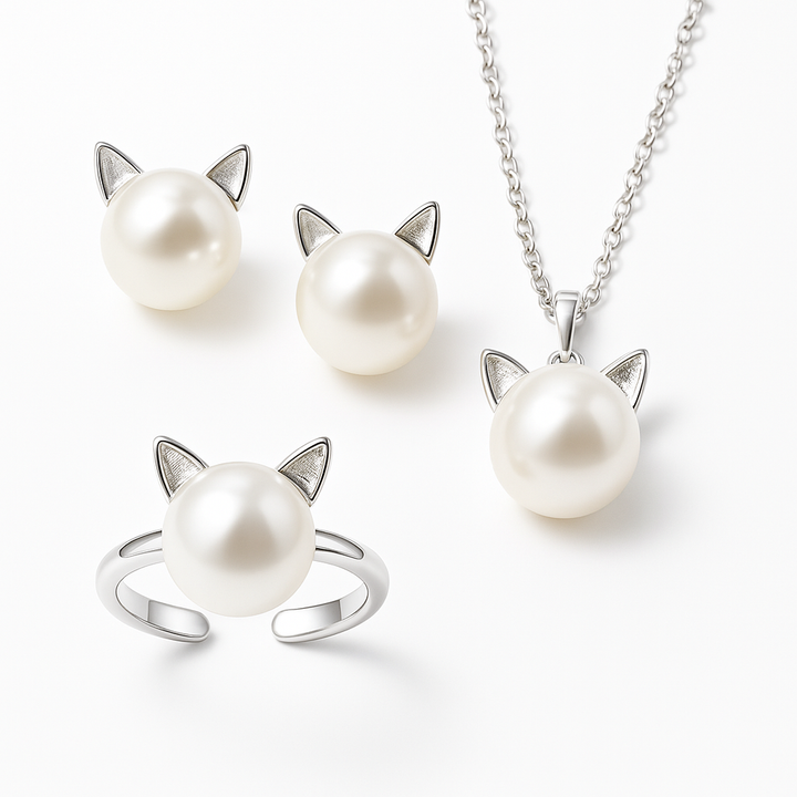 VIP | Beautiful Pearl Cat Necklace with Bonus Earrings + Ring