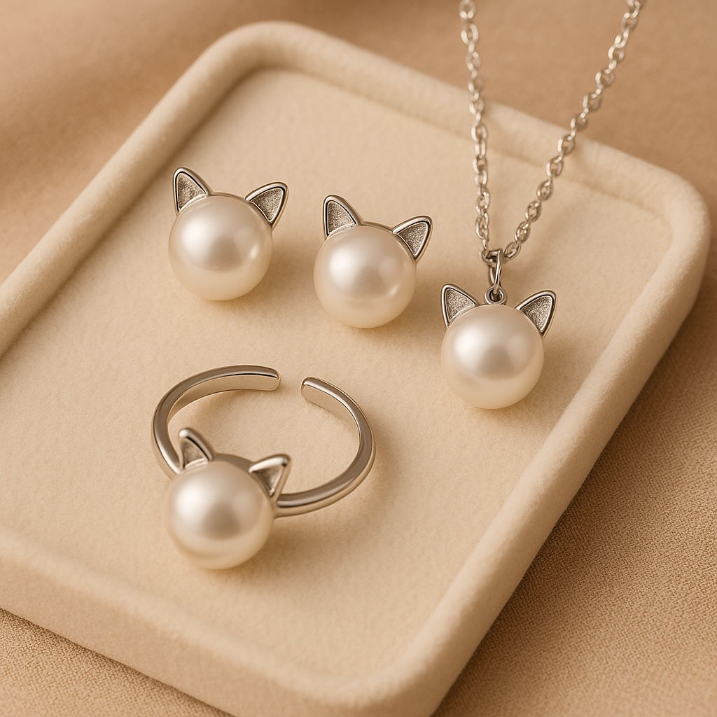 VIP | Beautiful Pearl Cat Necklace with Bonus Earrings + Ring