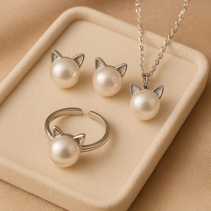 VIP | Beautiful Pearl Cat Necklace with Bonus Earrings + Ring