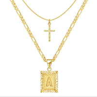 Cross Initial Necklace Set