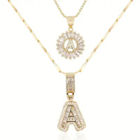 Pave Letter Initial Necklace Set