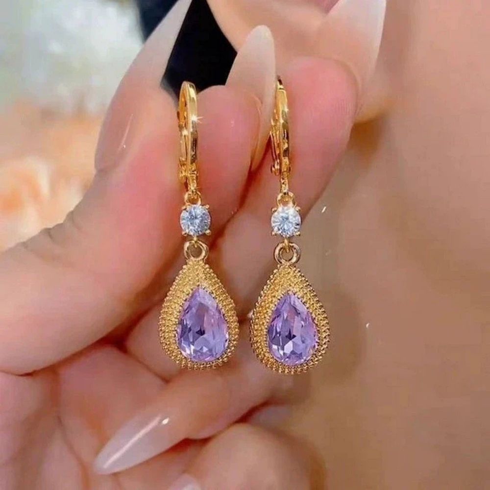 Purple Water Droplet Dangle Earrings