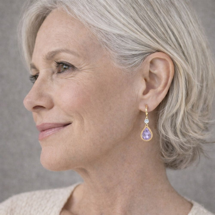 Purple Water Droplet Dangle Earrings