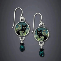 VIP | Vintage Tropical Black Cat Dangle Earrings VIP